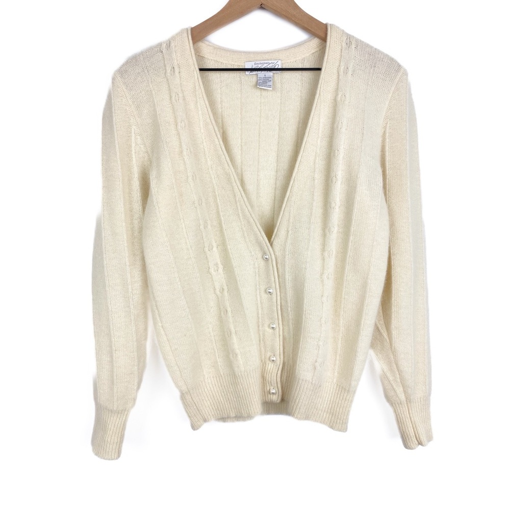 Vintage Lord & Taylor Lambswool Rabbit Hair Cardigan Ivory Quiet Luxury - Size S